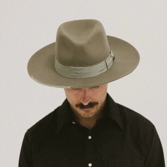 Two Roads Hat Co Delmar Distressed Fedora Size 59Large Olive 100% Wool - Picture 10 of 15